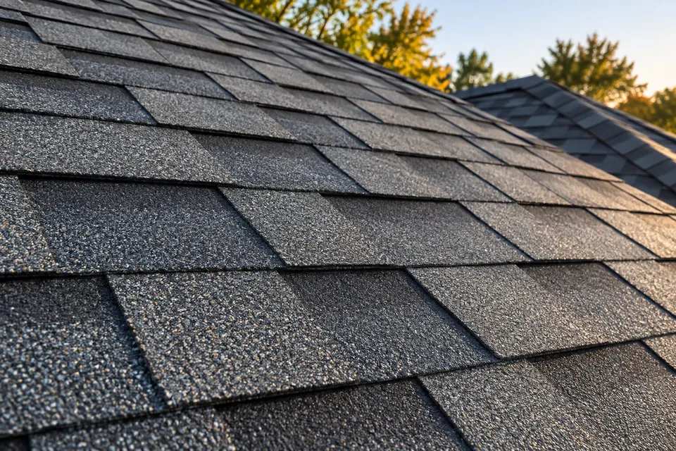 Architectural shingle detail showing the overlapping roof covering